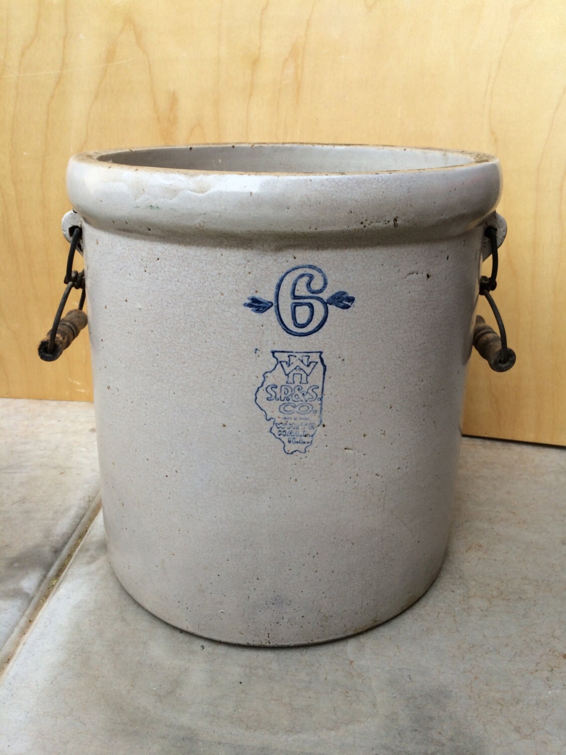 Rare Antique White Hall 6 Gallon Stoneware Crock in Fantastic