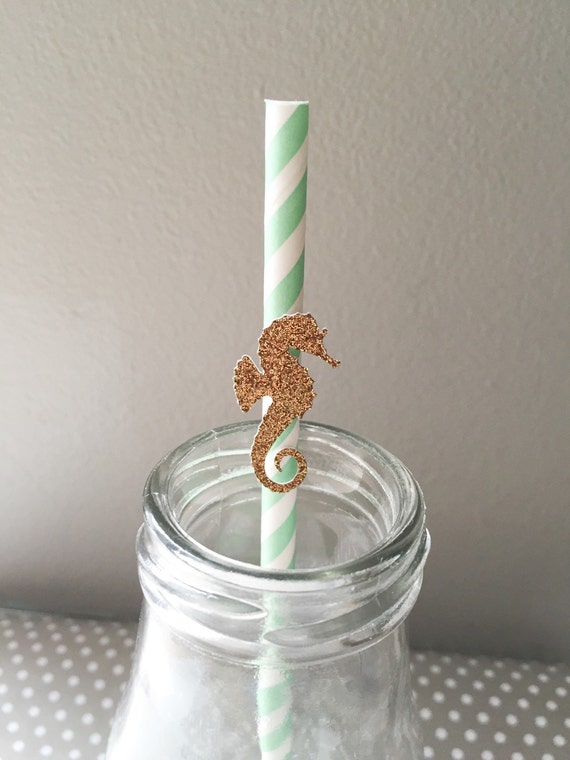 Under the sea birthday straws, little Mermaid birthday, sea green straws, seahorse