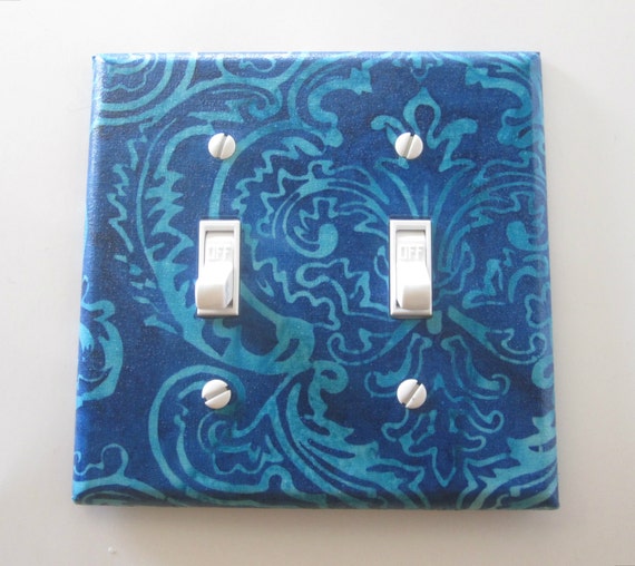 Wall Decor "Bleu-de-Lyz", Two Toggle Decorative Switch Plate. Modern, Classic Switch Plate. Handmade. Color & Style. Creative Gifts.