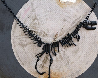 Jurassic world, T-rex necklace, dinosaur necklace, statement necklace, jurassic park, fossil, black