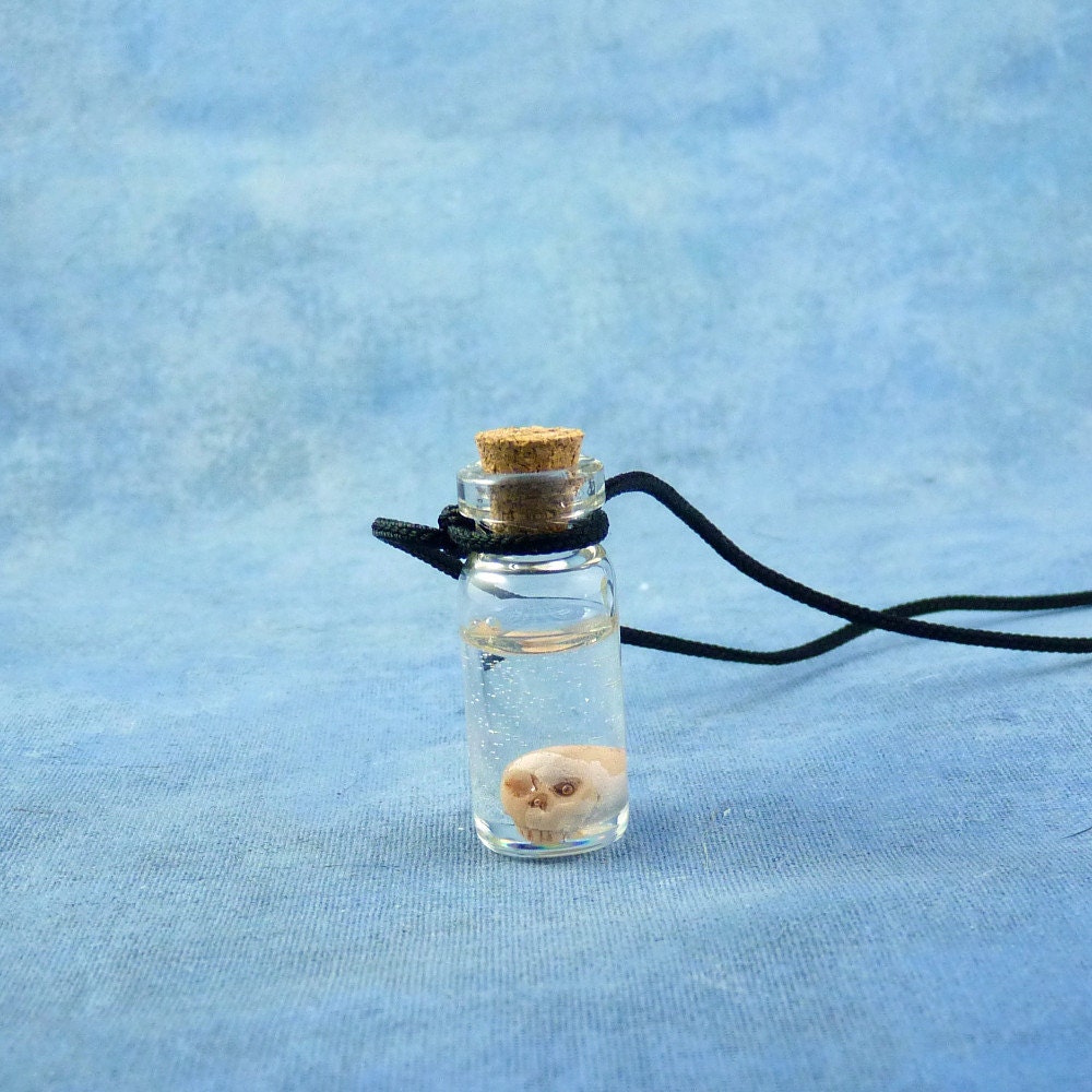 Skull Specimen Jar Necklace, Handmade Science Fiction Jewelry