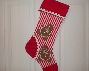 Christmas Stocking Appliqued with Gingerbread Men