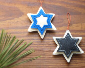 STAR of DAVID Blue & White, Holidays Eco Ornaments, Soft Sculpture with Organic Cotton — Étoile / Estrella de David, ornement - ornamento