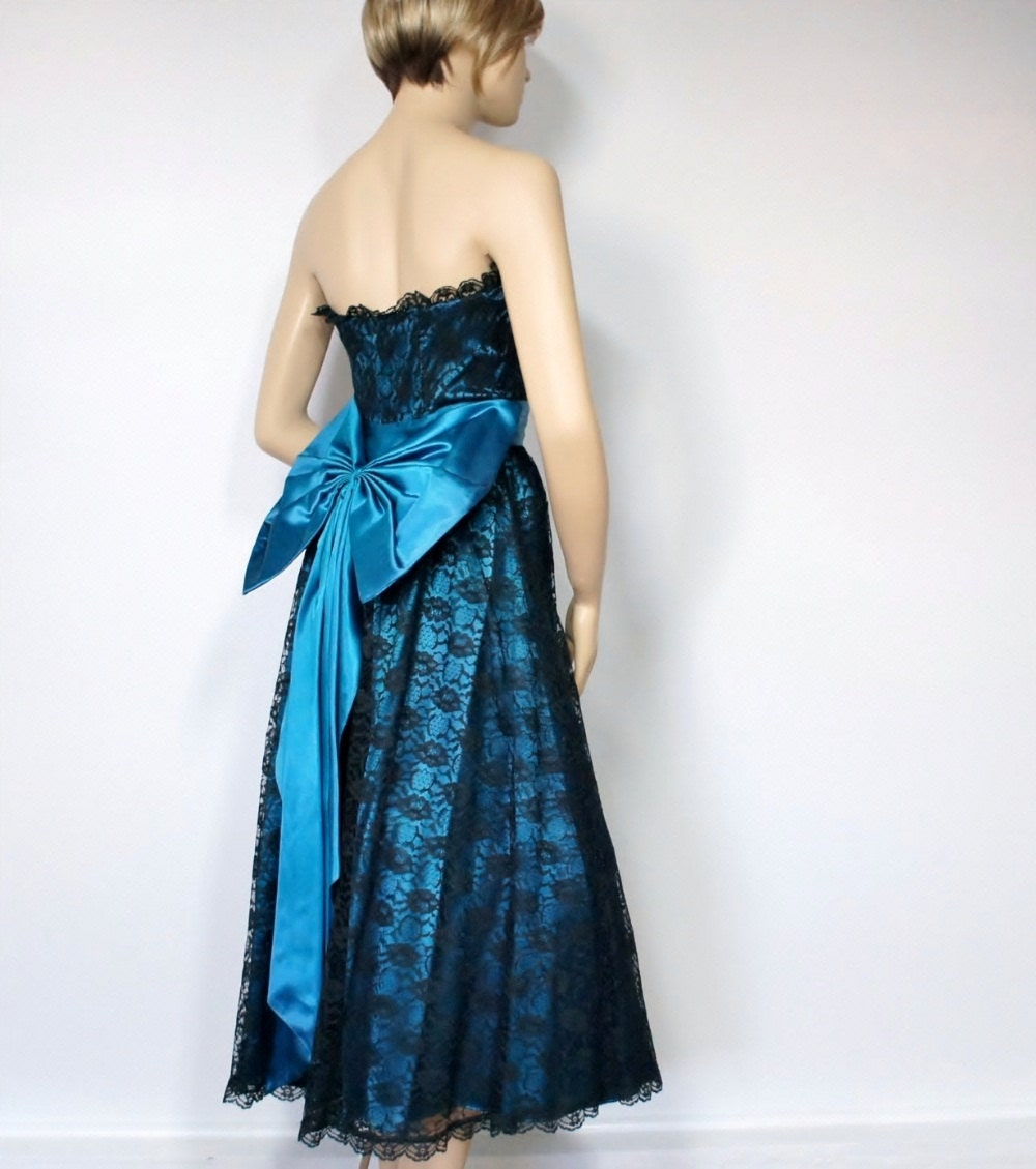 1980's Prom Dress Gunne Sax Vintage Dress Black Lace