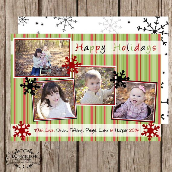 Holiday Stripes Christmas Card Photo Collage - Digital File Il_570xn
