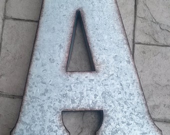 Sale X LARGE METAL LETTER Zinc Steel Initial Home Room Decor Signs Letter Glitter Vintage Style Gray Silver Monogram Alphabet Rustic Wedding