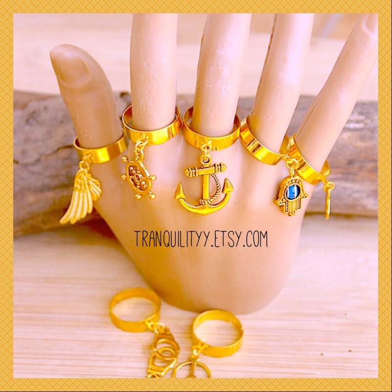 Dangle Charm Rings Gold Finger Dangling Rings Charm