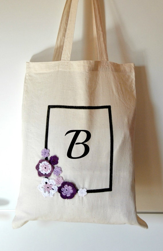 Tote bag, Custom Fabric Shopper tote, Purple shade flowers tote ...