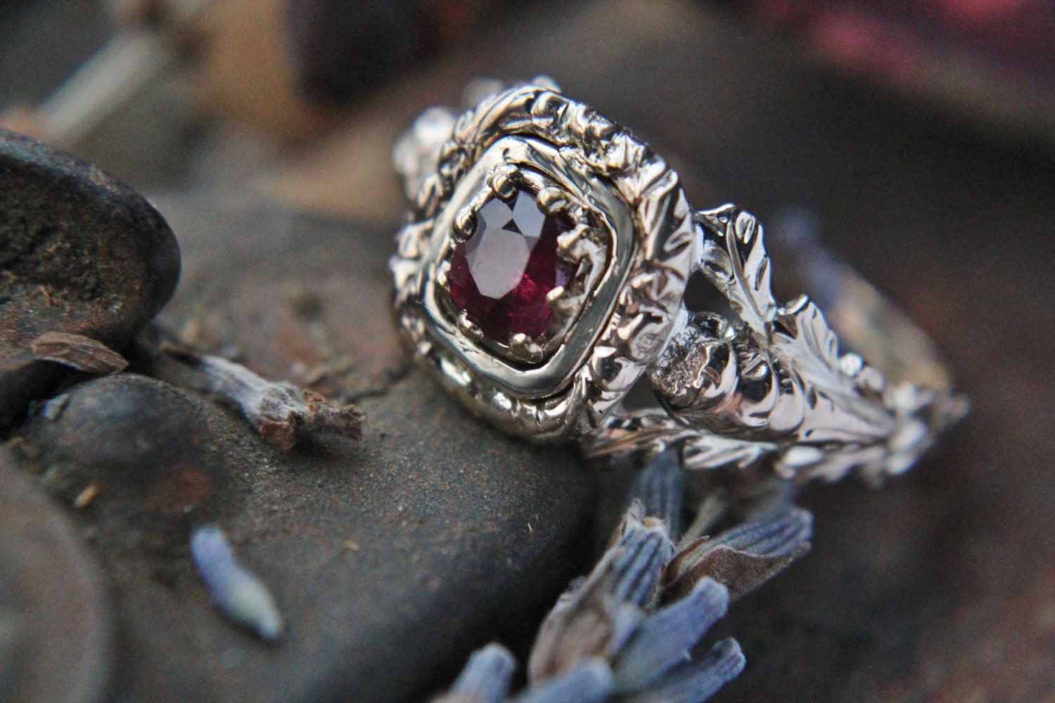  Antique  Ruby Ring  Georgian Engraved Scottish  Thistle Ruby