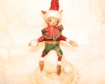 OOAK Spun cotton snowball elf centerpiece vignette vintage craft ornament by jejeMae
