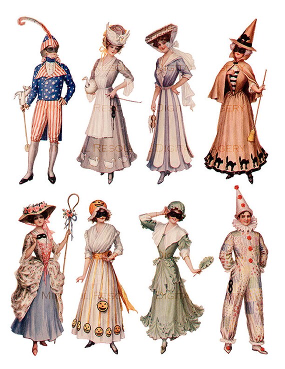 Vintage Halloween Masquerade Costume Art LHJ 1910 Printable