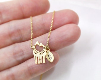Giraffe necklace, Personalized necklace, Love giraffes necklace, heart giraffes necklace, giraffe charm, dainty, Loving Giraffes,animal
