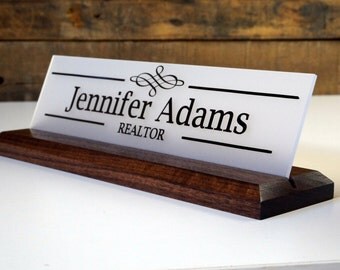 Desk Sign and Acrylic Name Plate: Personalized Wood Professional Sign 10 X 2.5