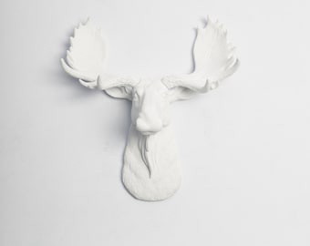 Faux Moose Taxidermy - The MINI Edmonton - Spring Decorations - White Faux Taxidermy - White Moose Head w/White Antlers Wall Decor