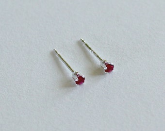 Tiny Garnet Stud Earrings - January Birthstone Small Red Earrings Handcrafted Flower Girl Earrings