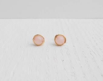 Summer SALE - Rose quartz stud earrings, Gold rose quartz earrings