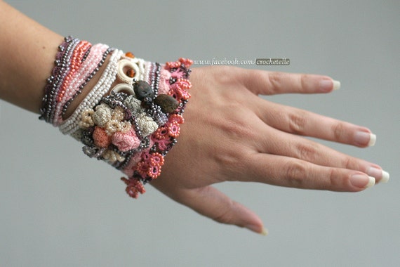 Amber and Roses - crocheted cuff