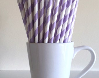 Purple Striped Paper Straws Light Purple, Lavender, Lilac Party Supplies Party Decor Bar Cart Cake Pop Sticks Graduation Graduation