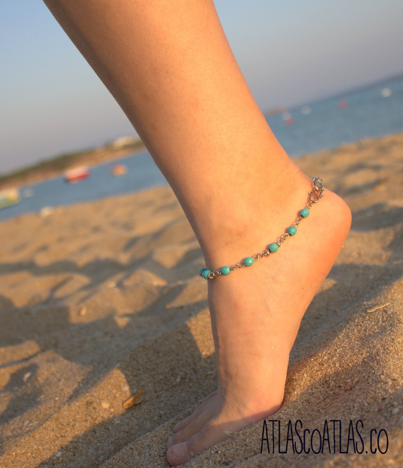 Turquoise Beaded Original Turkish Turquoise Beaded Anklet