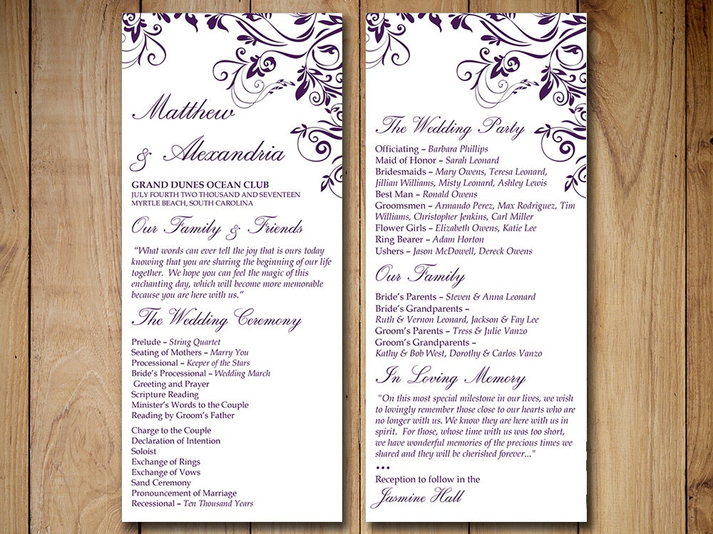 Printable Program Template Instant Download Printable