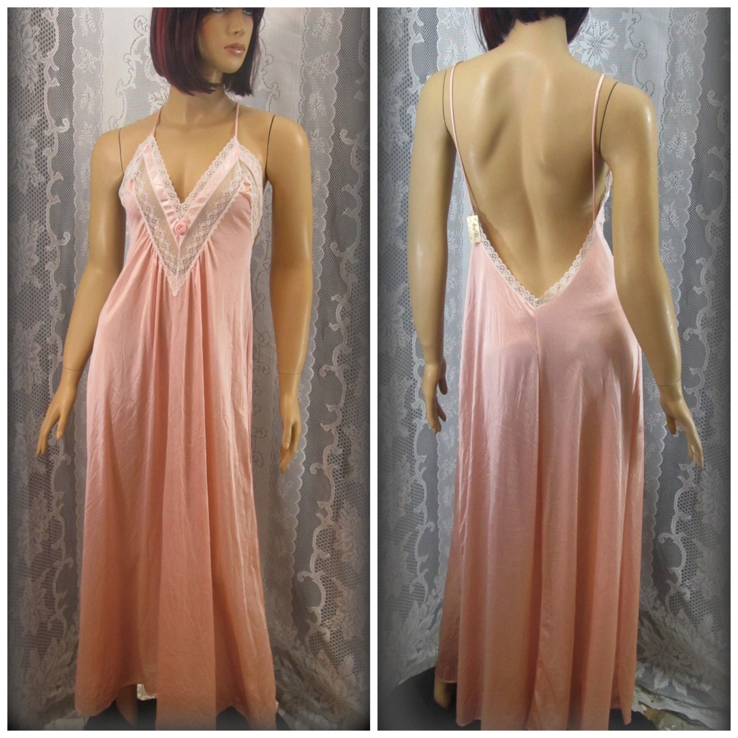 1951 sexy nightgown Long nightgown Sexy lingerie Pink