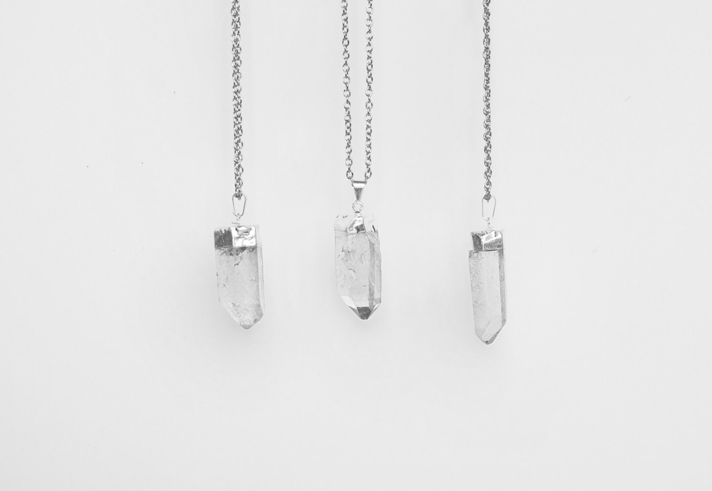 Quartz Crystal Pendant Necklace / silver plated raw quartz