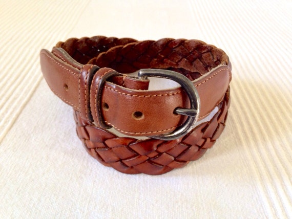 Vintage COACH Womens Belt Brown British Tan Braided Leather