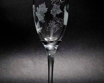 Falling Leaves Champagne Flutes. Hand Engraved Set of Two. Custom Made To Order With Free Personalization