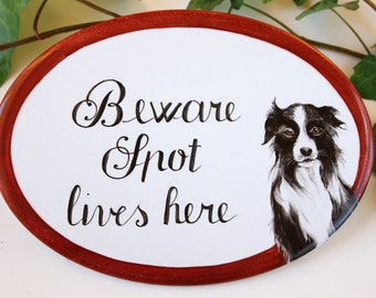 Custom Beware of dog sign, personalized dog sign, pet signs, dog portrait, dog lovers gift, fence house sign