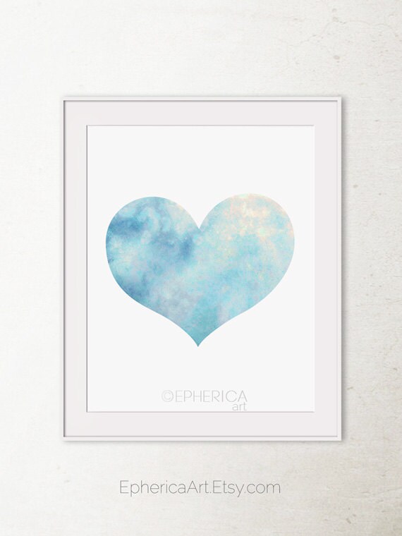 Items similar to Blue Heart Art Print | Printable Heart | Baby blue ...