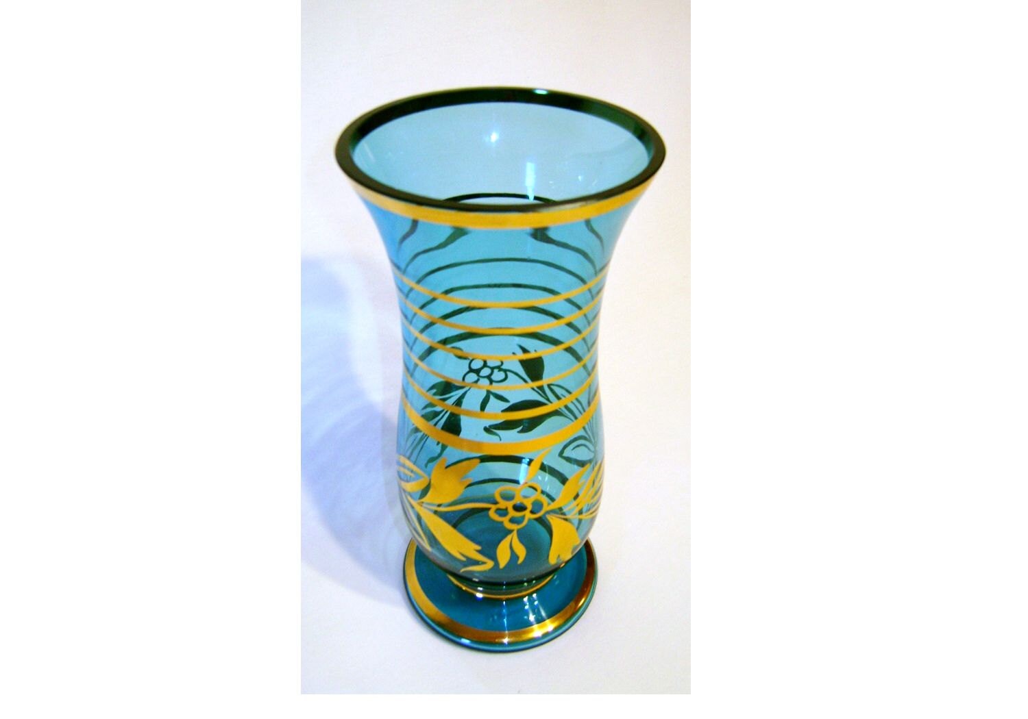 Teal Blue Glass Vase by TREASUREETTE on Etsy