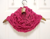 Chunky Cowl Scarf - Hand Knitted Dark Pink Chunky Neck Warmer, Dark Pink Infinity Scarf in Chunky Wool Mix Yarn.