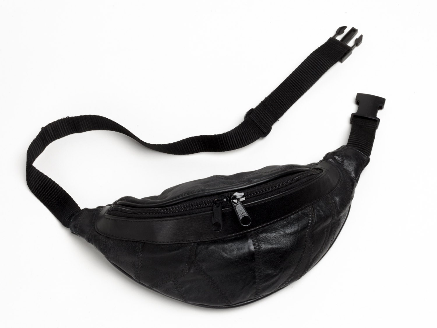 Vintage 80s fanny pack Black Leather Hip Pack Bum Bag