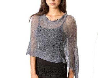 Grey Poncho, Womens Knit Poncho, Infinity Poncho, Womens Poncho, Resort Wear, Summer Poncho, Blue Grey 108