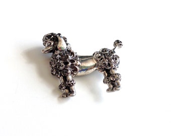 Sweet Vintage Sterling Silver Fancy Poodle Dog Pin Brooch - Signed STERLING
