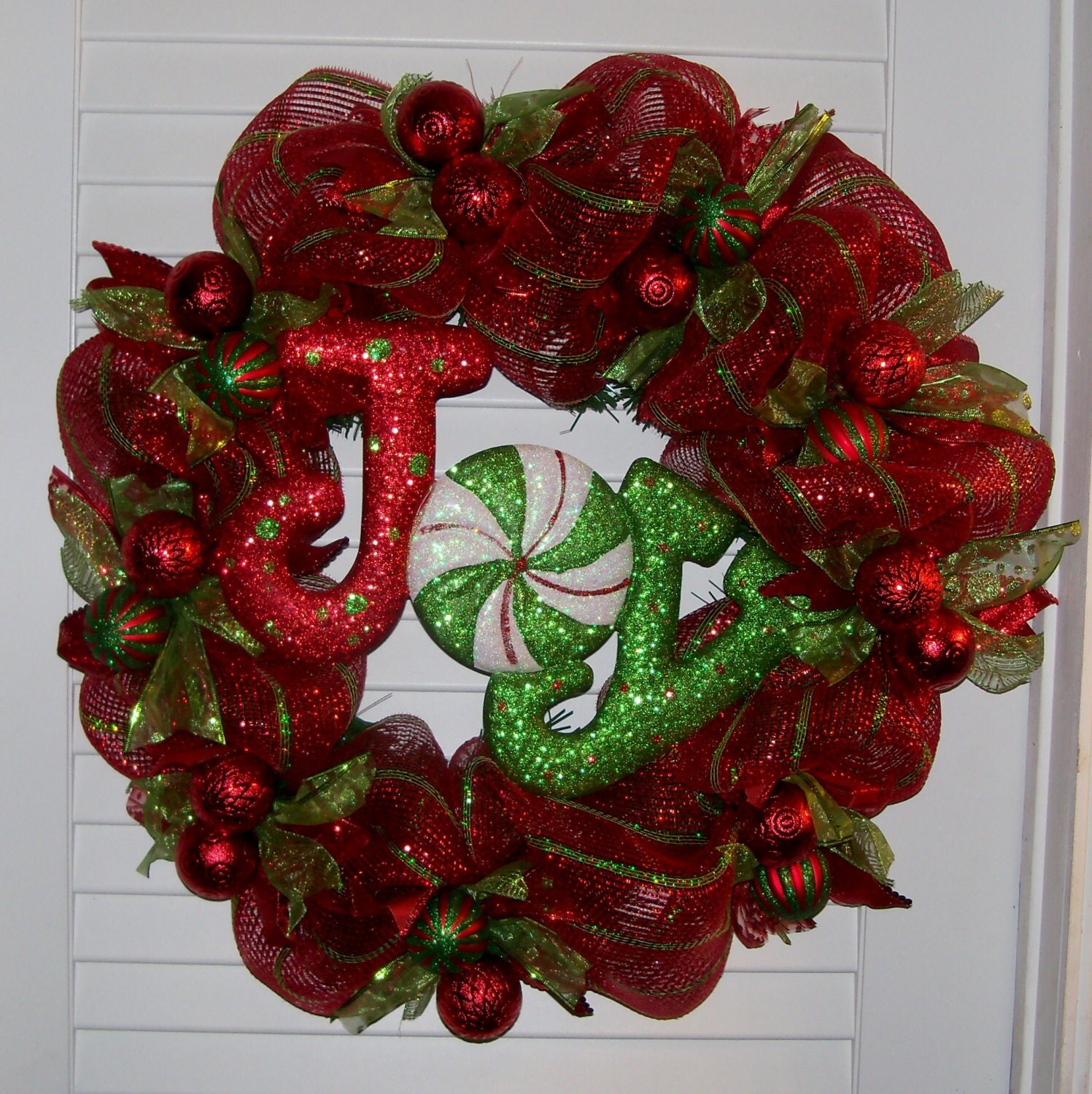 Christmas Mesh Wreath Door Decoration Joy Wreath