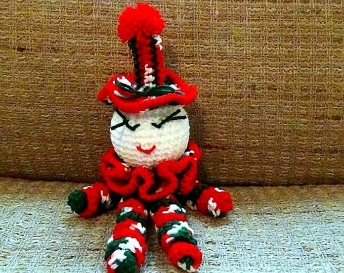 Christmas Clown Doll - Multicolor Red White Green - Crocheted Spiral Clown Doll