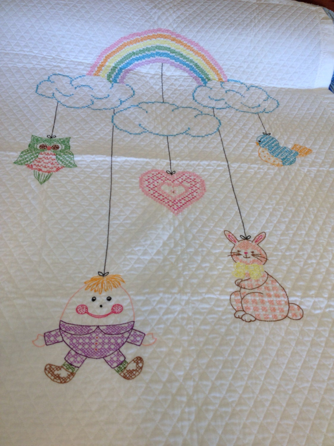 Vintage baby quilt blanket hand embroidered by astringortwo Vintage baby quilt blanket hand embroidered by astringortwo