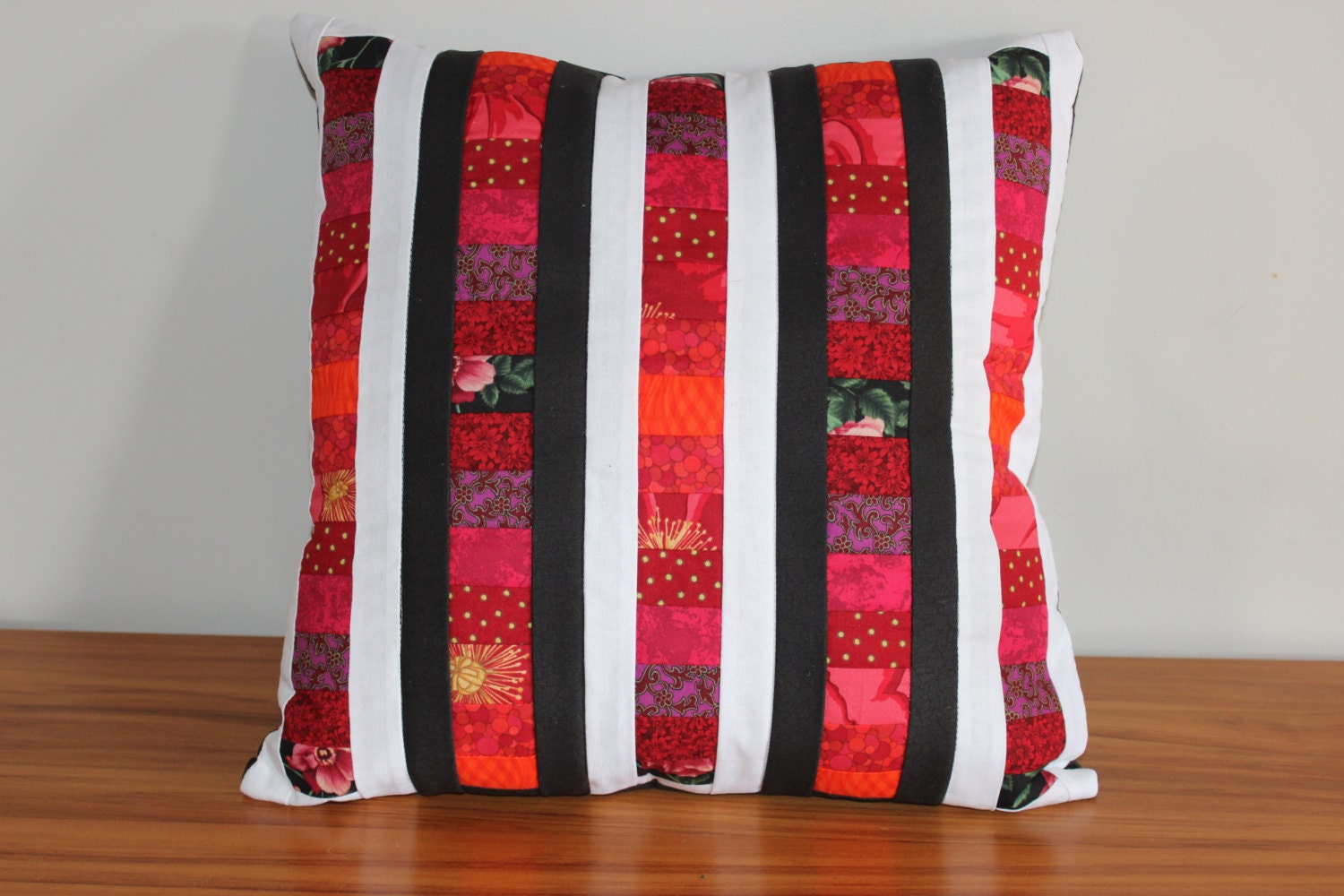 Red Black & White Quilted Cushion Cover by usefulthingsyouwant