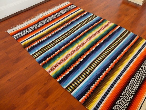 Mexican Saltillo Blanket Rainbow Serape Southwest Fringe