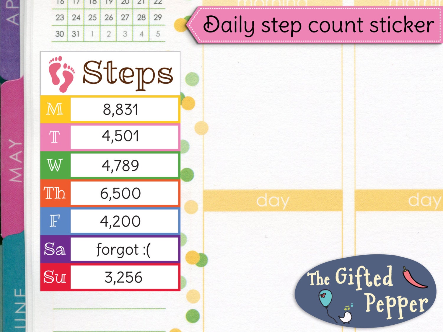 Daily step count stickers Printable. Pedometer walking