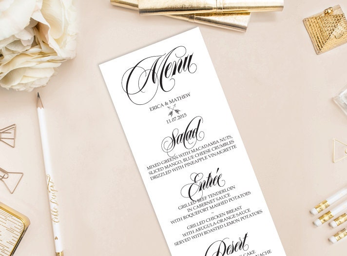 Erica Printable Wedding Menu (DIY Card), Elegant Script – Custom menu ...