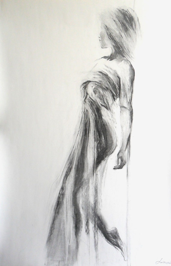 female large drawing charcoal figure drawing 100x70cm 20x39
