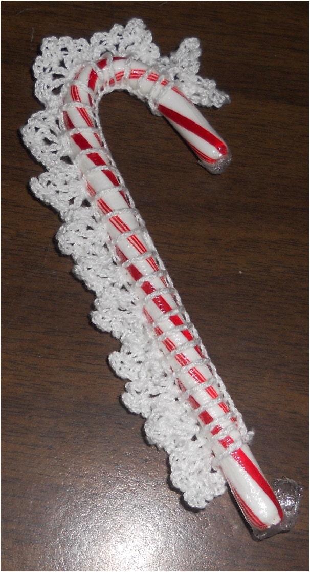 Crochet Candy Cane Cover Ornament Decoration Gift Tag