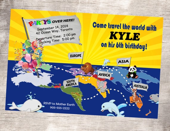 Around The World Birthday Invitations 5