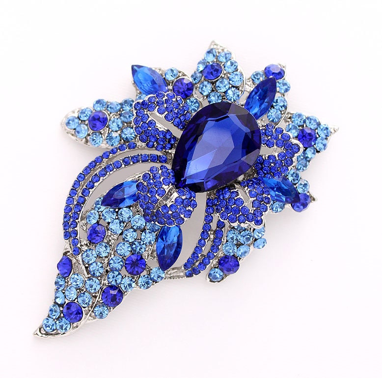 Royal Blue Rhinestone Brooch Sapphire Blue Wedding Bridal