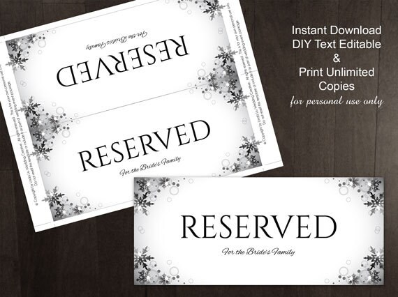 DIY Printable Wedding Reserved Sign Template by ...