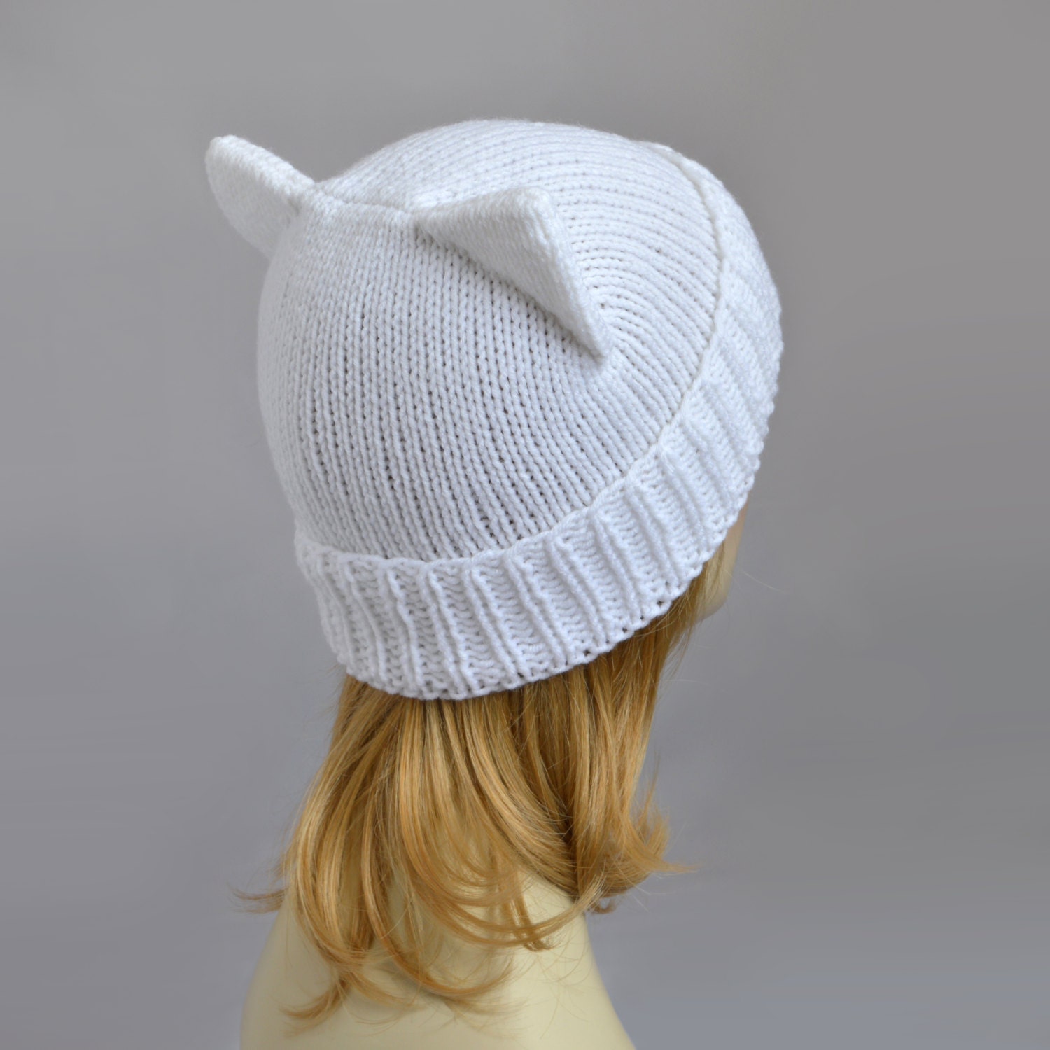 White Cat Hat Knit Cat Ear Hat or Cat Beanie Womens Cat Hat