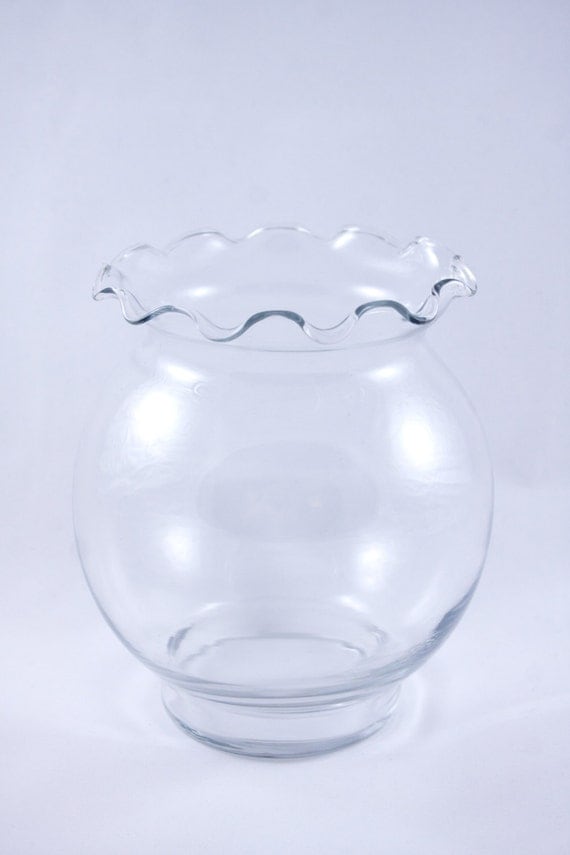 Items similar to Vintage Clear Glass Ivy Bowl Vase with Ruffled Edge on