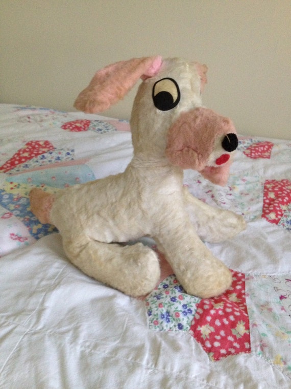 Antique Dog Toy Collectable Pink Ears White by SageandDeesVintage
